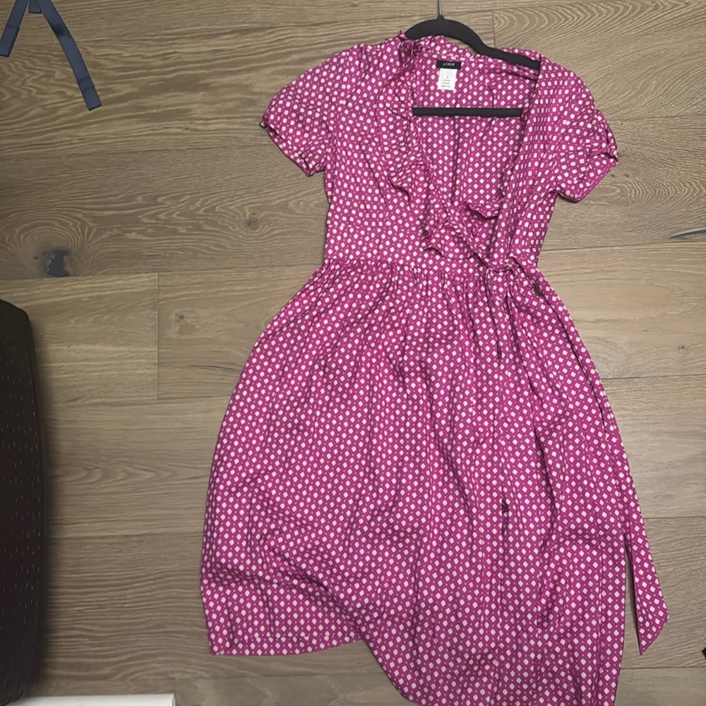 JCrew Silk Wrap Dress Pink & Cream Ruffles
